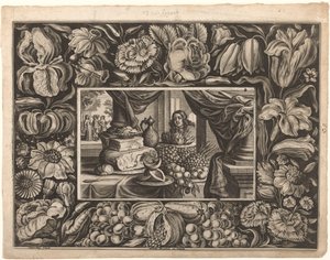 Nature morte de fromage et fruits avec une bordure ornementale - Joseph Kling