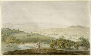 Un fermier semant, avec une vallée fluviale et des collines ondulantes au-delà, c.1795 - Joseph Mallord William Turner