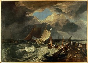 Quai de Calais, avec des pêcheurs français se préparant à prendre la mer : An English Packet Arriving ... (peinture sur toile) - Joseph Mallord William Turner