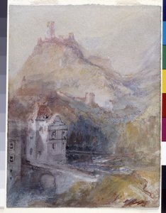 Cochem sur la Moselle (aquarelle et gouache sur papier bleu)