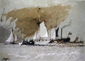Bateaux de pêche en mer, embarquant sur un vapeur au large de Cowes, île de Wight - Joseph Mallord William Turner
