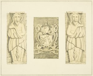 2 figures et blason de la porte du Black Castle, Brislington - Joseph Manning