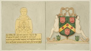 Plaque de laiton dans la chapelle des Tisserands et les armoiries des Tisserands dans l