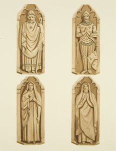 Quatre figures décorant les portes fabriquées par Clarke, de chaque côté de l