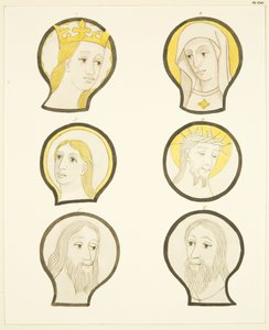 Six têtes dans les vitraux au sud du chœur de la cathédrale de Bristol - Joseph Manning