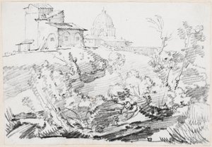 Un bâtiment sur une colline avec Saint-Pierre au loin - Joseph Marie Vien
