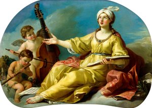 Une personnification de la musique, chantant avec des putti jouant du violon et de la flûte, 1758