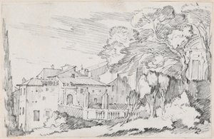 Maisons et un jardin sur une colline en Italie - Joseph Marie Vien