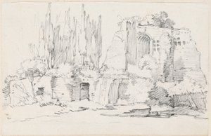 Ruines romaines avec un bosquet de cyprès - Joseph Marie Vien