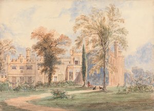 Un Manoir Gothique Non Identifié : Vue Latérale de la Maison avec Jardin - Joseph Murray Ince