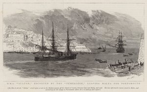 HMS Sultan, escorté par le Temeraire, quittant Malte pour Portsmouth