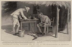 Lieutenant-colonel Kitchener et son animal de compagnie au quartier général à Kassingar