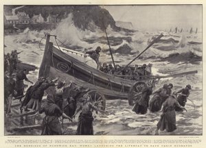 Les héroïnes de Runswick Bay, femmes lançant le canot de sauvetage pour sauver leurs maris