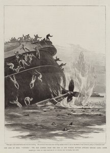 La perte du HMS Victoria, les hommes sautant du navire alors qu