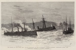 Le Naufrage du navire rebelle Blanco Encalada par les torpilleurs du gouvernement Almirante Lynch et Almirante Condell, dans le port de Caldera - Joseph Nash