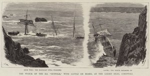 Le naufrage du SS Suffolk, avec du bétail à bord, à Lizard Head, Cornouailles - Joseph Nash