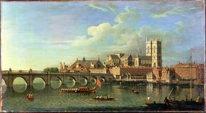 Vue de Westminster avec la barge royale et d