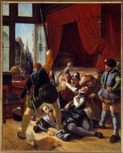Guerre de religion : Scène de la Saint-Barthélemy, assassinat de Briou, gouverneur du Prince de Conti, 24/08/1572