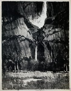 Au pied de la cascade, par Joseph Pennell (1857-1926), gravure - Joseph Pennell