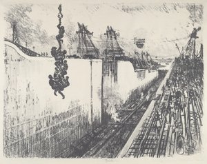 Heure du dîner, écluse de Gatun, 1912 - Joseph Pennell