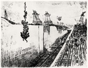 Heure du Dîner à Gatun, planche III de Le Canal de Panama par Joseph Pennell, 1912