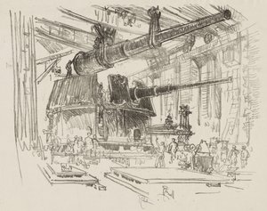Travail de guerre anglais : Montage des canons dans les tourelles - Joseph Pennell