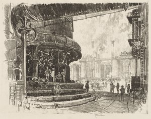 Travail de guerre anglais : Fabrication de fonte, la base des hauts fourneaux - Joseph Pennell