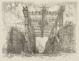 Travail de guerre anglais : La grue (un chantier naval marchand) - Joseph Pennell