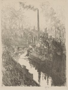 Travail de guerre anglais : La grande cheminée, le parc automobile - Joseph Pennell