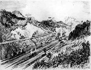 Dans la Coupe à Las Cascades, planche XII de Le Canal de Panama par Joseph Pennell, 1912