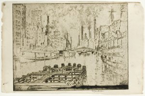 Bateaux à vapeur sur le lac, Chicago - Joseph Pennell