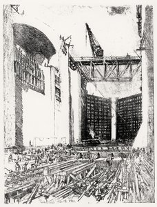 Pose du Sol : Écluse de Pedro Miguel, planche XVIII de Le Canal de Panama par Joseph Pennell, 14 février 1912 - Joseph Pennell