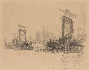 Construction du pont de Londres - Joseph Pennell
