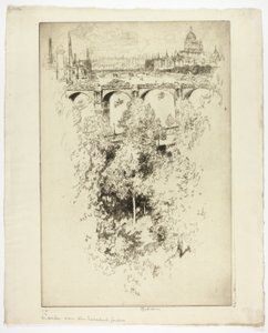Sur le pont de Waterloo, église et travail - Joseph Pennell
