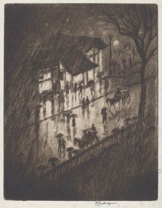 Nuit Pluvieuse, Magasins de Charing Cross - Joseph Pennell