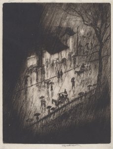 Nuit Pluvieuse, Magasins de Charing Cross - Joseph Pennell