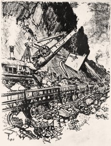 Travail de Pelle à Vapeur : Coupe de Culebra, planche XIV de Le Canal de Panama par Joseph Pennell, 1912 - Joseph Pennell