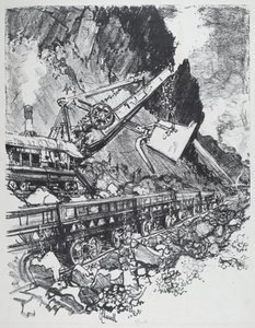 Pelleteuse à vapeur dans la coupe à Bas Obispo, 1912 - Joseph Pennell