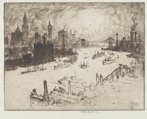 Coucher de soleil, depuis le pont de Williamsburg - Joseph Pennell