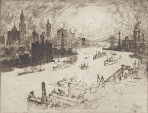 Coucher de soleil, depuis le pont de Williamsburg, 1915 - Joseph Pennell