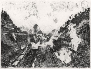 La Coupe vers Ancon Hill, planche XVII de Le Canal de Panama par Joseph Pennell, 1912