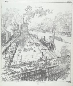 La levée depuis le pont Eads, St. Louis - Joseph Pennell