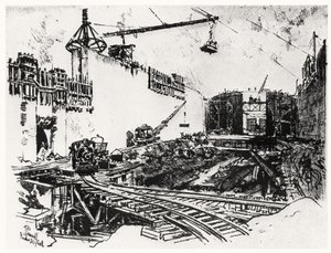 Les murs de Pedron Miguel, planche XX de The Panama Canal par Joseph Pennell, 1912
