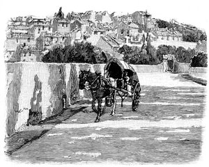 Village du Midi de la France avec une calèche. Gravure de Joseph Pennell 1888 (détail) - Joseph Pennell