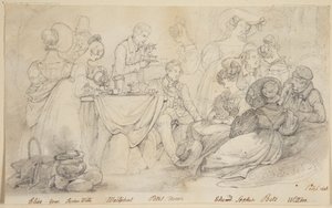 Pique-nique. 12 dames et messieurs en plein air