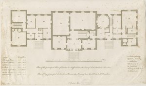 Sandon Hall - Plan du rez-de-chaussée principal : gravure