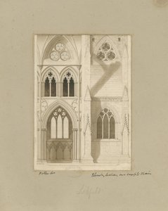 Intérieur de la cathédrale de Lichfield - Nef : dessin à la sépia - Joseph Potter