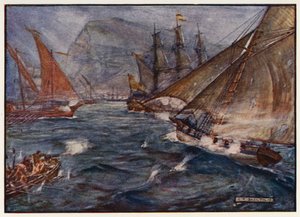 Cutter britannique Buck évitant le blocus espagnol de Gibraltar