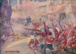 Les soldats britanniques vus combattant dans les rues, 1908 - Joseph Ratcliffe Skelton