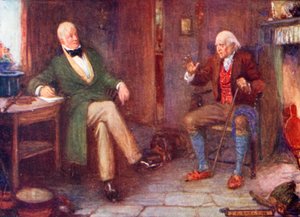 Sir Walter Scott visitant un pauvre homme dans sa chaumière - Joseph Ratcliffe Skelton